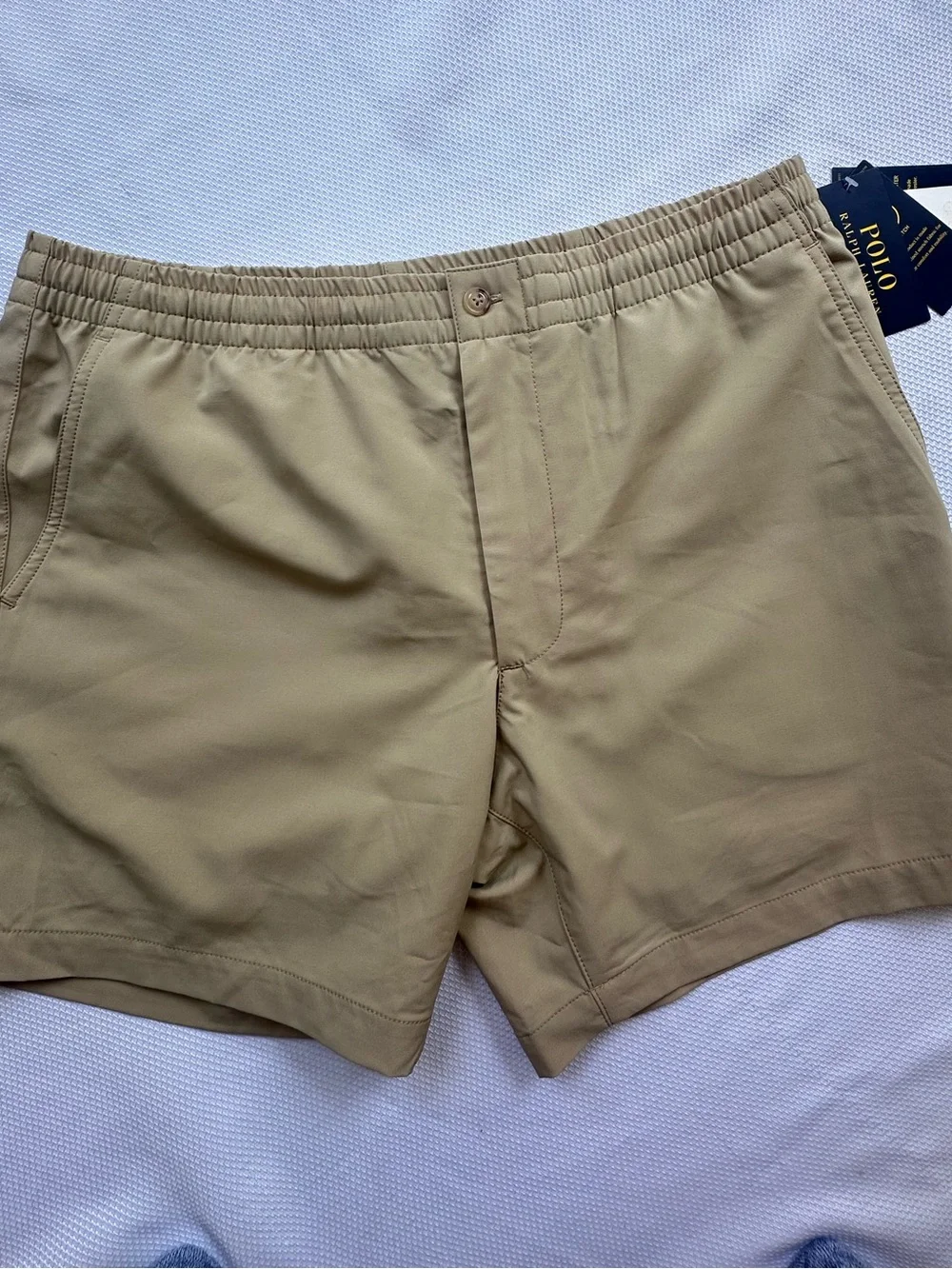 NWT Polo Ralph Lauren Elasticized Waistband Mid-Rise Trunks Beige Small $110